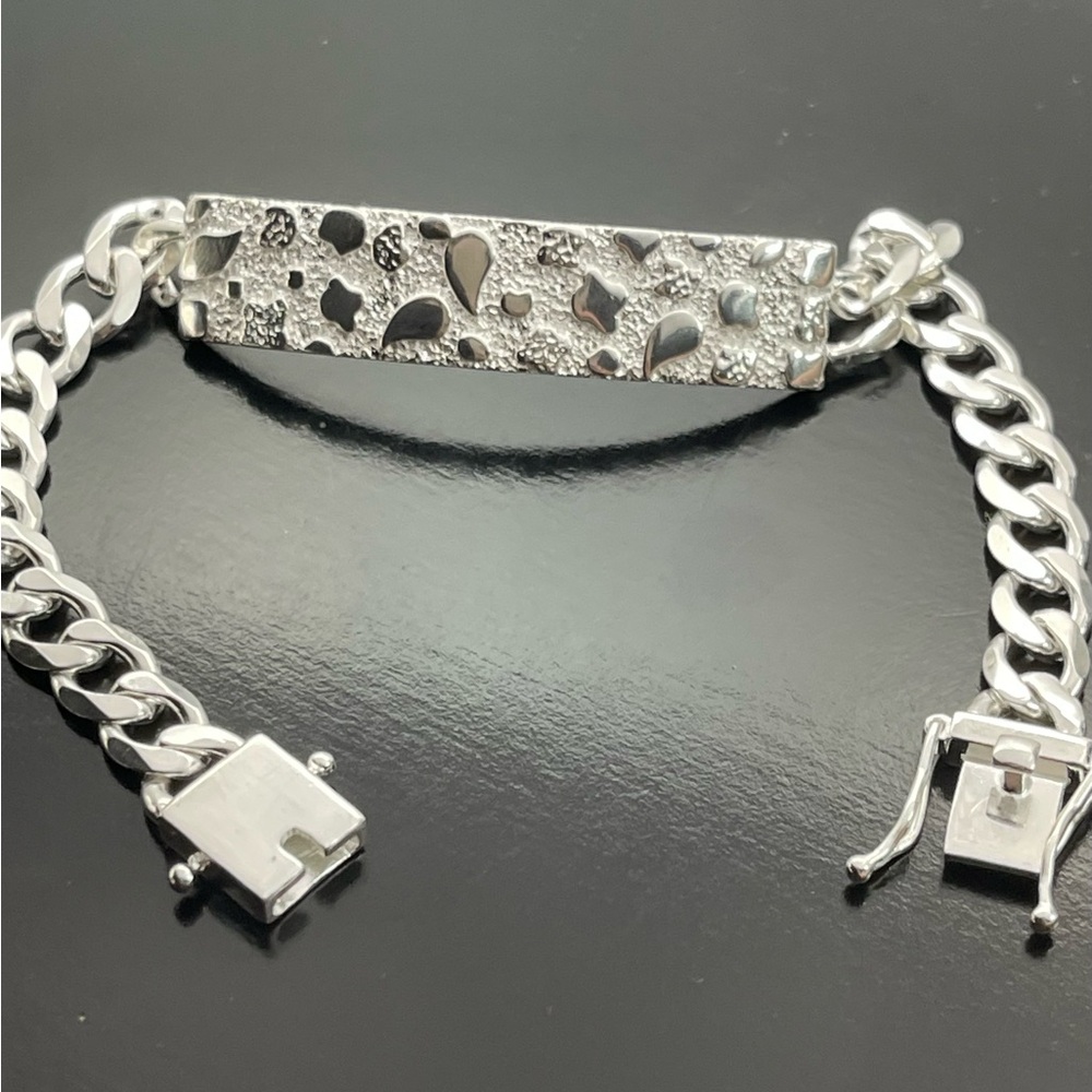 Solid 925 Silver Nugget Id Bracelet 8 Inches - image 2